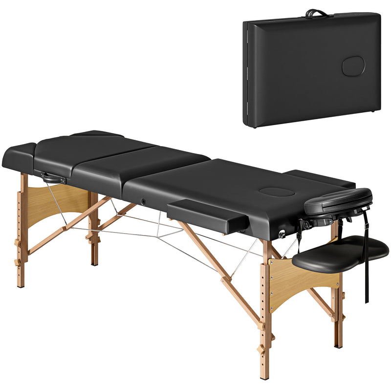 HOMCOM Foldable Massage Bed with Beech Wood Legs Face Cradle Armrests