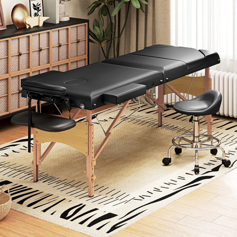 HOMCOM Foldable Massage Bed with Beech Wood Legs Face Cradle Armrests