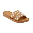 Pearl Embellished Leather Slide Sandals