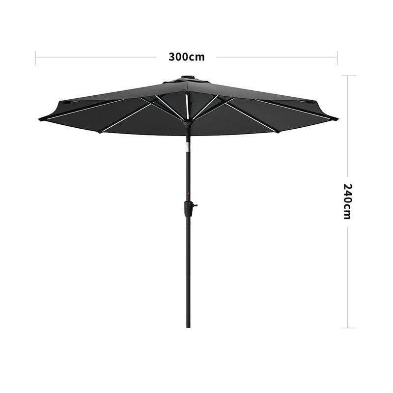 Garden Sanctuary Large Solar Powered LED Patio Umbrella for Outdoor Garden Patio without Base