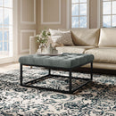 Livingandhome Square Linen Footstool with Metal Frame