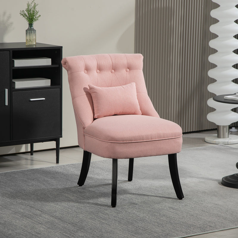 HOMCOM Fabric Single Sofa Upholstered with Pillow Wood Leg Pink