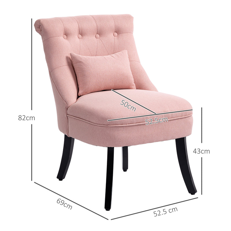 HOMCOM Fabric Single Sofa Upholstered with Pillow Wood Leg Pink