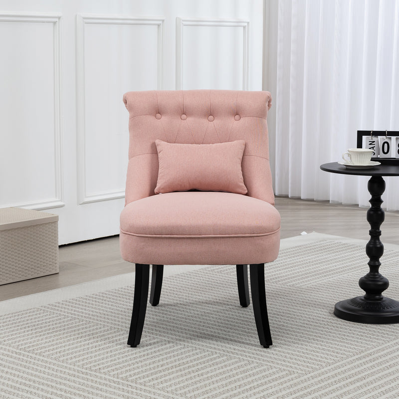HOMCOM Fabric Single Sofa Upholstered with Pillow Wood Leg Pink