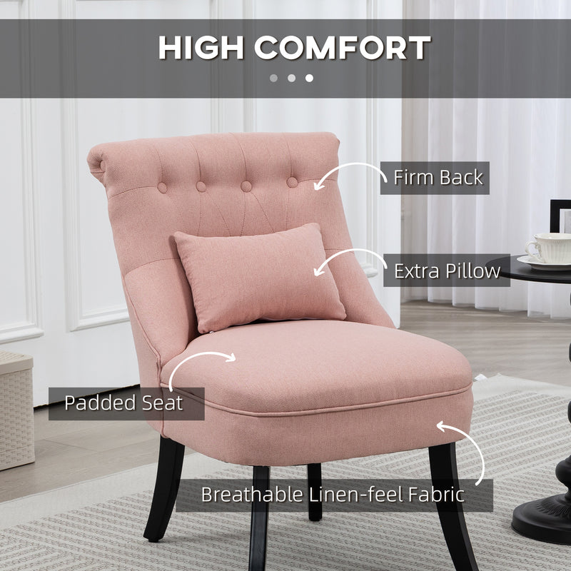 HOMCOM Fabric Single Sofa Upholstered with Pillow Wood Leg Pink