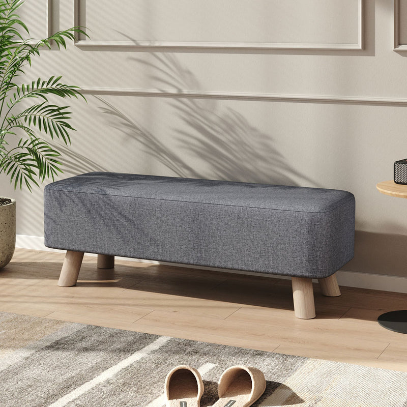 Livingandhome Rectangular Linen Ottoman with Wooden Legs
