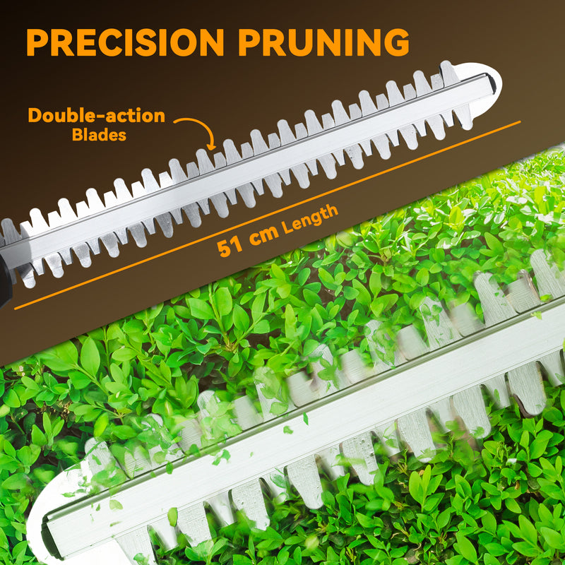 Outsunny Cordless Hedge Trimmer With 51cm Blade, Brushless Motor