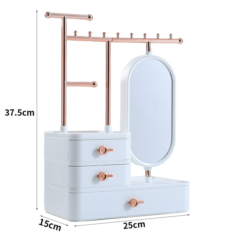 Sheonly Jewelry Organizer with Rotating Mirror and Makeup Storage Box