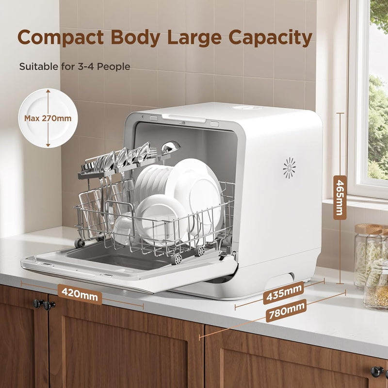COMFEE White Countertop Dishwasher With A Visible Door