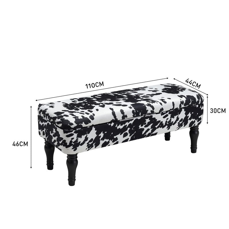 Livingandhome Cow Print Velvet Upholstered Storage Bench