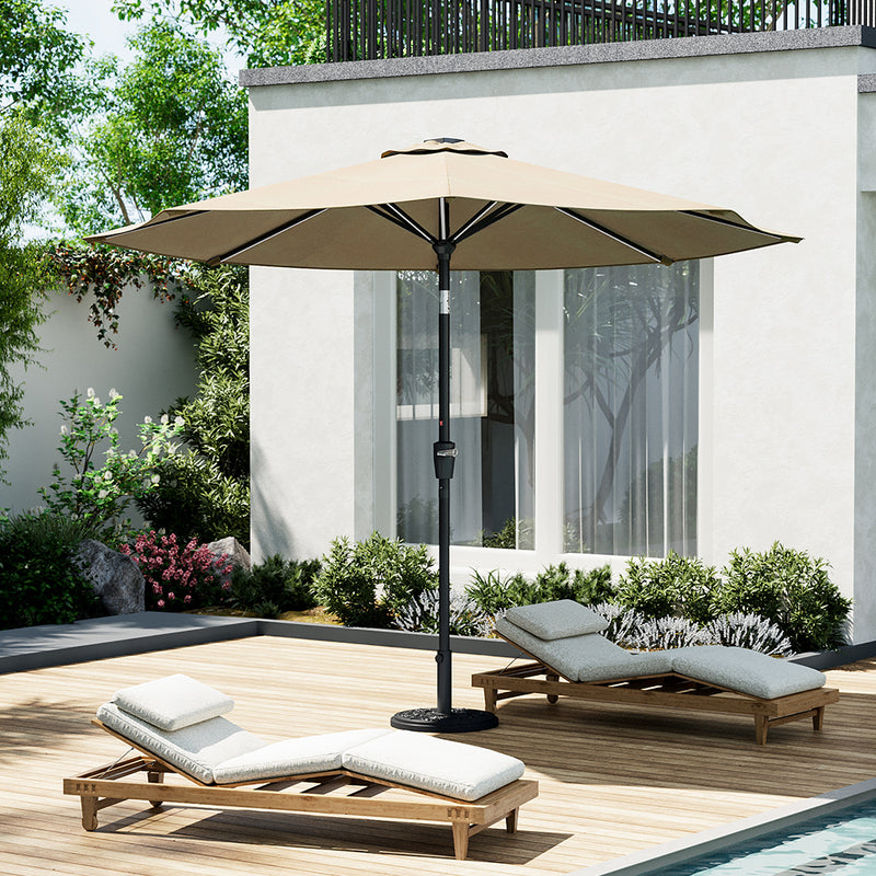 Garden Sanctuary Large Solar Powered LED Patio Umbrella for Outdoor Garden Patio with Base