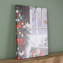 40cm x 30cm Battery Operated Light up Fibre Optic Christmas Dog & Robin Wall Art