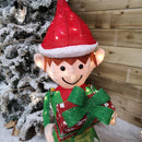 107cm Warm White LED Lit Elf Character with Present Christmas Decoration in Green and Red