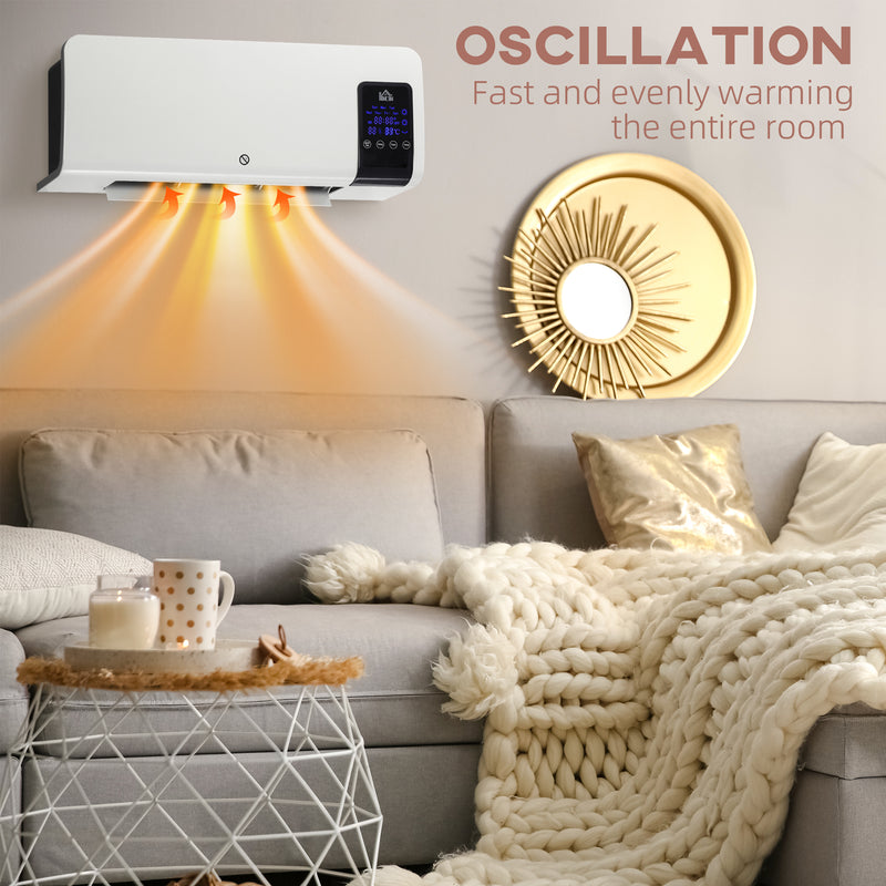 HOMCOM 2000W Wall Mounted Ceramic Heater with Remote Control for Home White