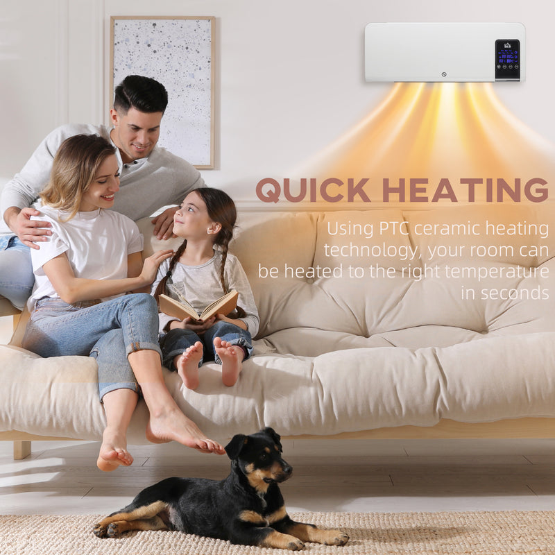 HOMCOM 2000W Wall Mounted Ceramic Heater with Remote Control for Home White