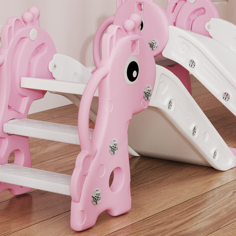 AIYAPLAY 3 in 1 Kids Slide with Climber, Basketball Hoop and Ball, Pink