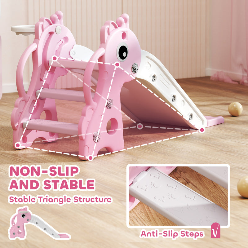 AIYAPLAY 3 in 1 Kids Slide with Climber, Basketball Hoop and Ball, Pink