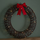 50cm Battery Operated Light up Christmas Wreath with Red Bow & 40 Warm White LEDs