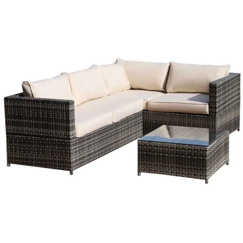 Outsunny Rattan Corner Sofa Set with Coffee Table - Beige