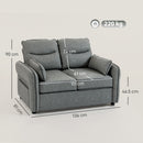 HOMCOM Loveseat Sofa, Faux Leather Sofa with Thicken Cushion, Grey