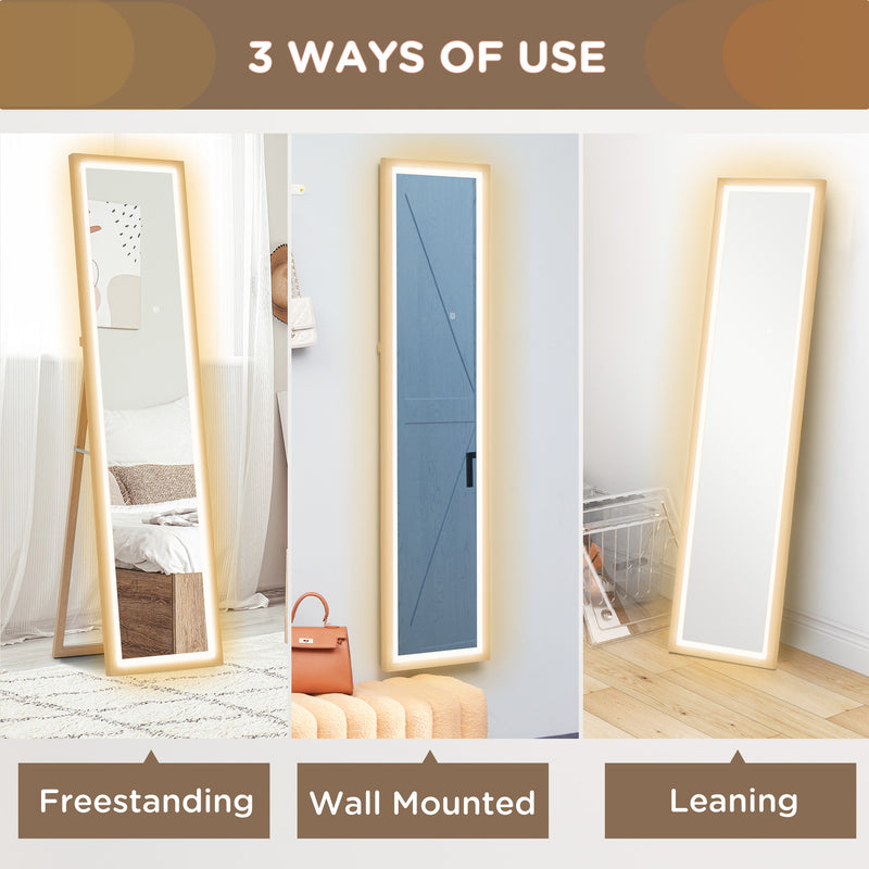 HOMCOM Dimming Full Length Mirror w/ Lights Standing Leaning Wall Mount