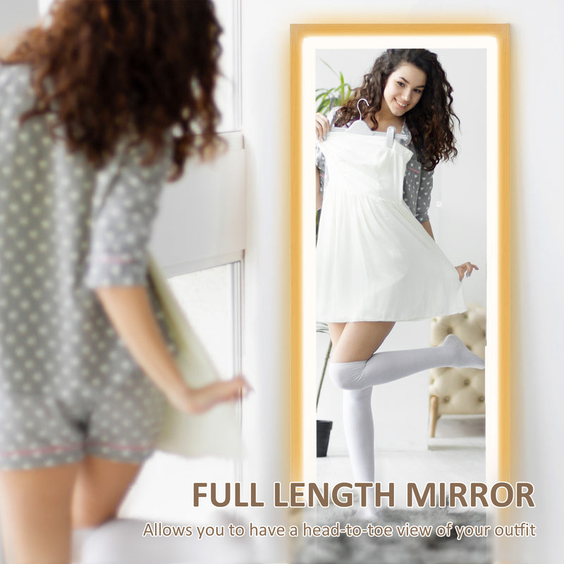 HOMCOM Dimming Full Length Mirror w/ Lights Standing Leaning Wall Mount