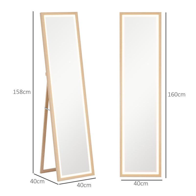 HOMCOM Dimming Full Length Mirror w/ Lights Standing Leaning Wall Mount