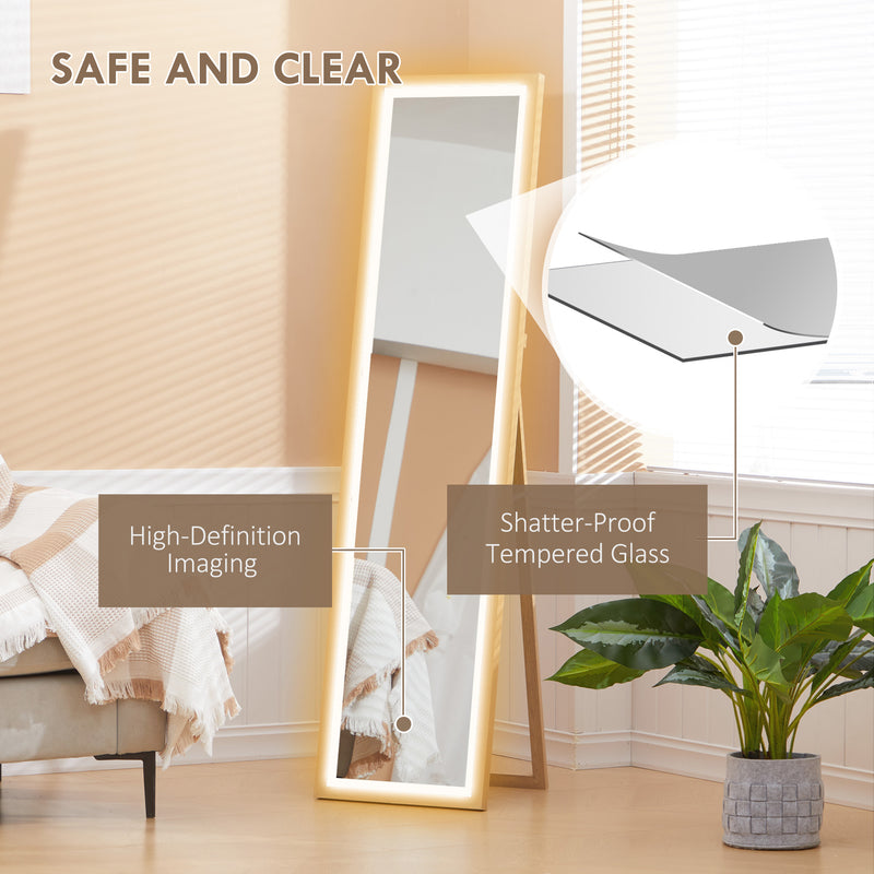 HOMCOM Dimming Full Length Mirror w/ Lights Standing Leaning Wall Mount