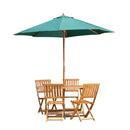 Outdoor 4 Person Folding Rectangular Wooden Garden Dining Table Chairs Green Parasol and Base Set