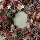 36cm Frosted Hanging Christmas Wreath with Red Jingle Bells & Wooden Stars