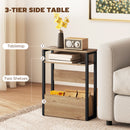HOMCOM Narrow Side Table with Storage, Bedside End Table, Walnut Brown