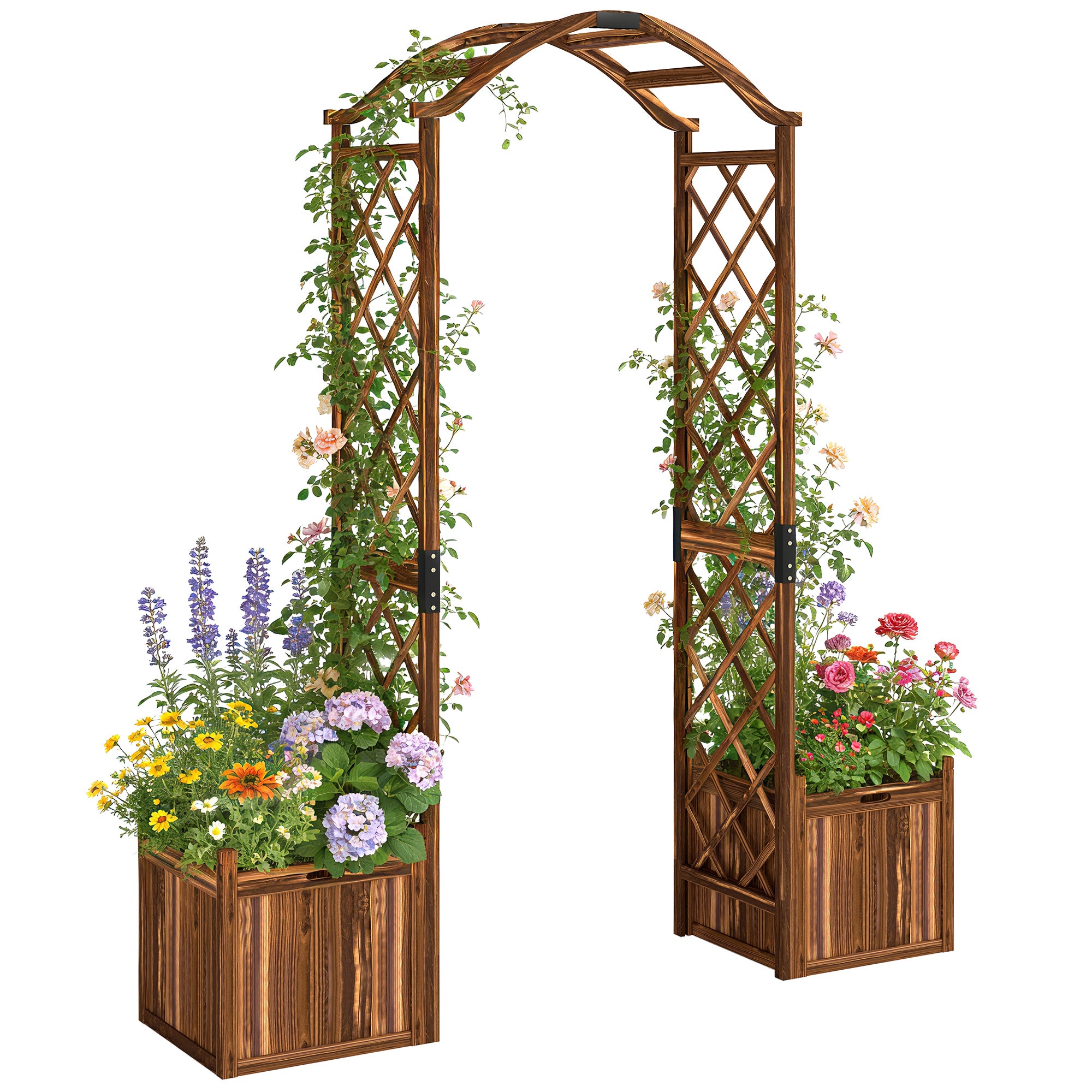 Outsunny Wooden Garden Arch With 2 Planter Boxes, Decorative Garden Ar