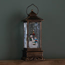 27cm Battery Operated Light up Bronze Christmas Water Spinner with Snowman Scene & LEDs