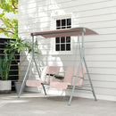 Outsunny 2 Person Covered Patio Swing With Pivot Table & Storage Console Beige
