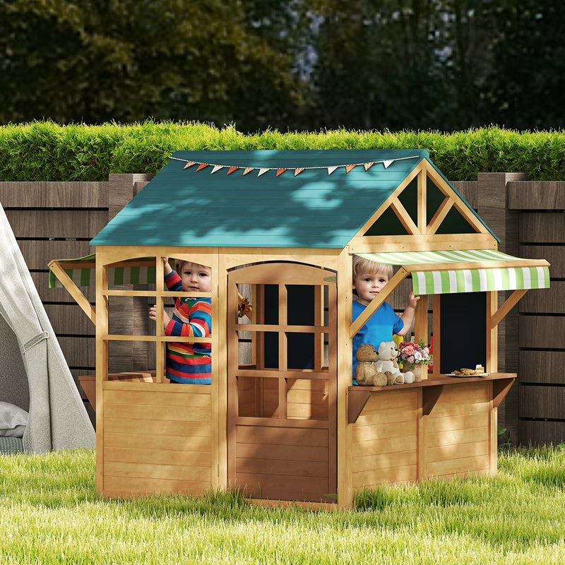 AIYAPLAY Wooden Playhouse For Kids Outdoor, Foldable Wendy House, Brown