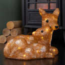 27cm Battery Powered Light up Ice Frosted Christmas Doe & Fawn with Warm White LEDs