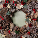 36cm Frosted Hanging Christmas Wreath with Red Jingle Bells & Wooden Stars