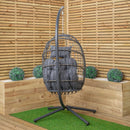 Samuel Alexander Grey Hanging Egg Chair With Stand Waterproof Cover And Cushions Steel Frame Rattan Outdoor Swing Chair Garden Seat Hammock Balcony Conservatory Furniture