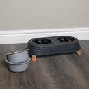 16cm x 9cm Grey Plastic Raised Double Pet Bowl Feeding Station with Stand