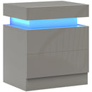HOMCOM High Gloss Bedside Table with LED Light and 2 Drawers, Grey