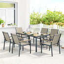 Outsunny 7 Piece Garden Dining Set, Outdoor Table and 6 Chairs, Khaki