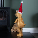 45cm Gold Plush Tyrone-Rex Dino Standing Christmas Decoration with Santa Hat