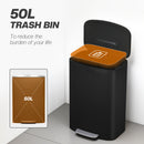 HOMCOM Pedal Bin With Soft-Close Lid, 50L Kitchen Bin With Carry Handle Black