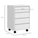 HOMCOM Mobile Vertical Filing Cabinet with 4 Drawers for Home Office, White