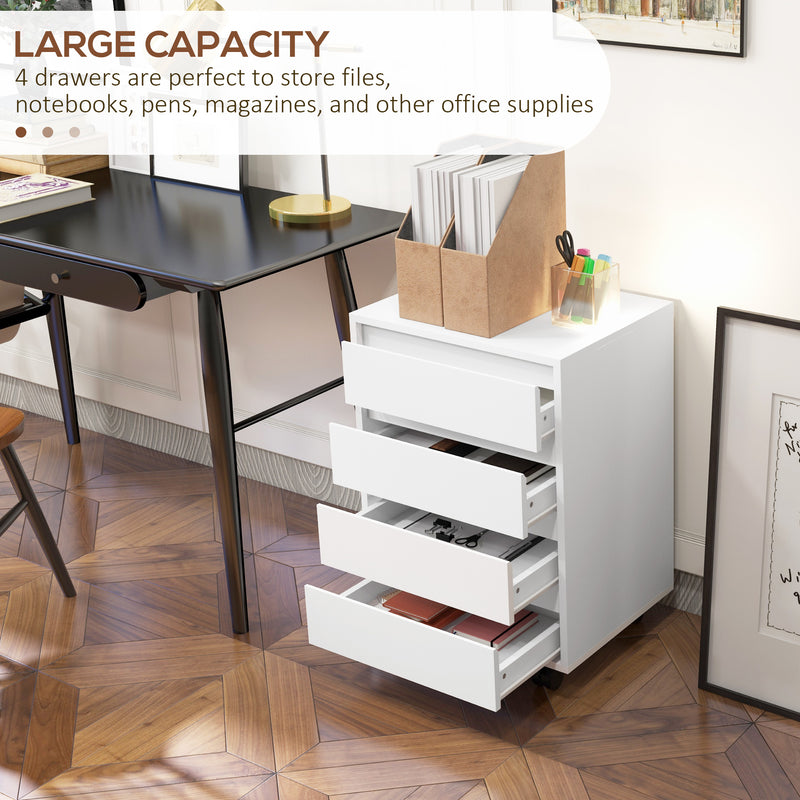 HOMCOM Mobile Vertical Filing Cabinet with 4 Drawers for Home Office, White