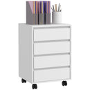 HOMCOM Mobile Vertical Filing Cabinet with 4 Drawers for Home Office, White