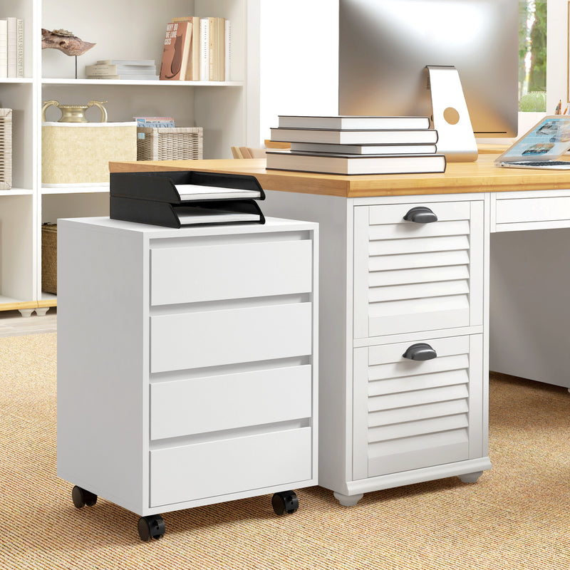 HOMCOM Mobile Vertical Filing Cabinet with 4 Drawers for Home Office, White