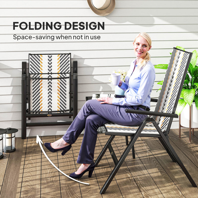 Outsunny 2PCs Rattan Folding Chair w/ 5-Position Adjustable Backrest