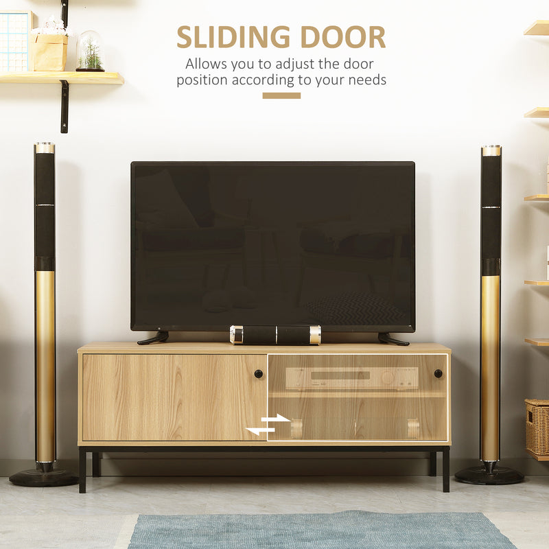 HOMCOM TV Stand Cabinet with Sliding Door for Living Room Natural