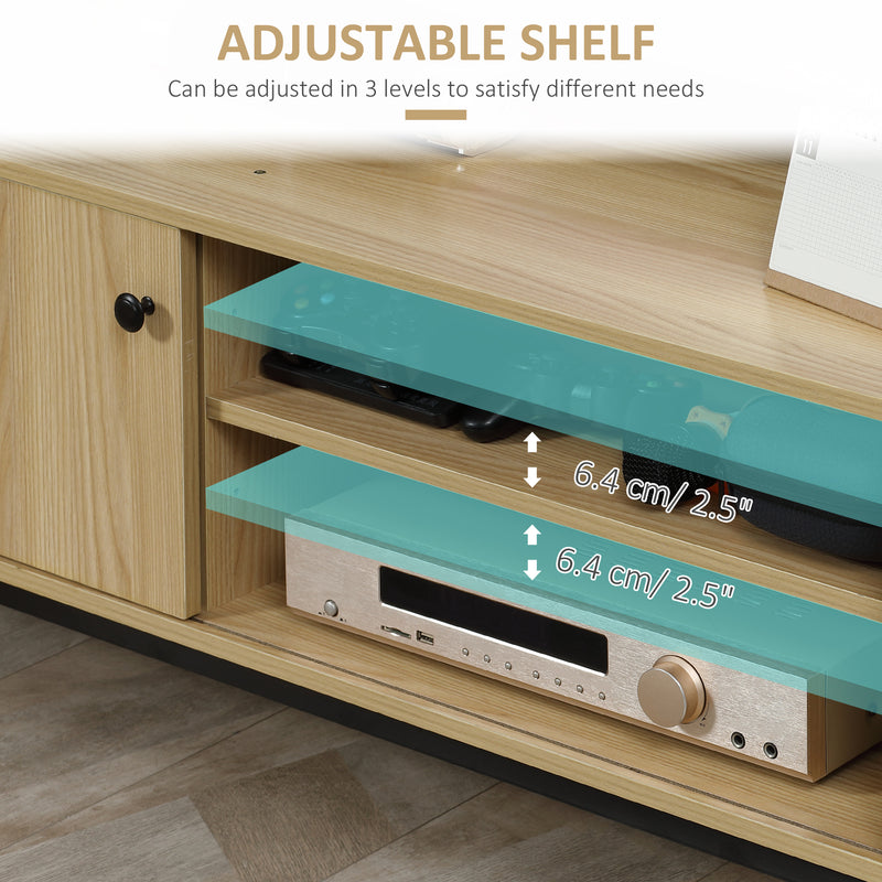 HOMCOM TV Stand Cabinet with Sliding Door for Living Room Natural